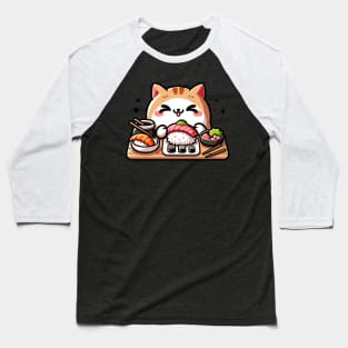 cute cat eating sushi Baseball T-Shirt